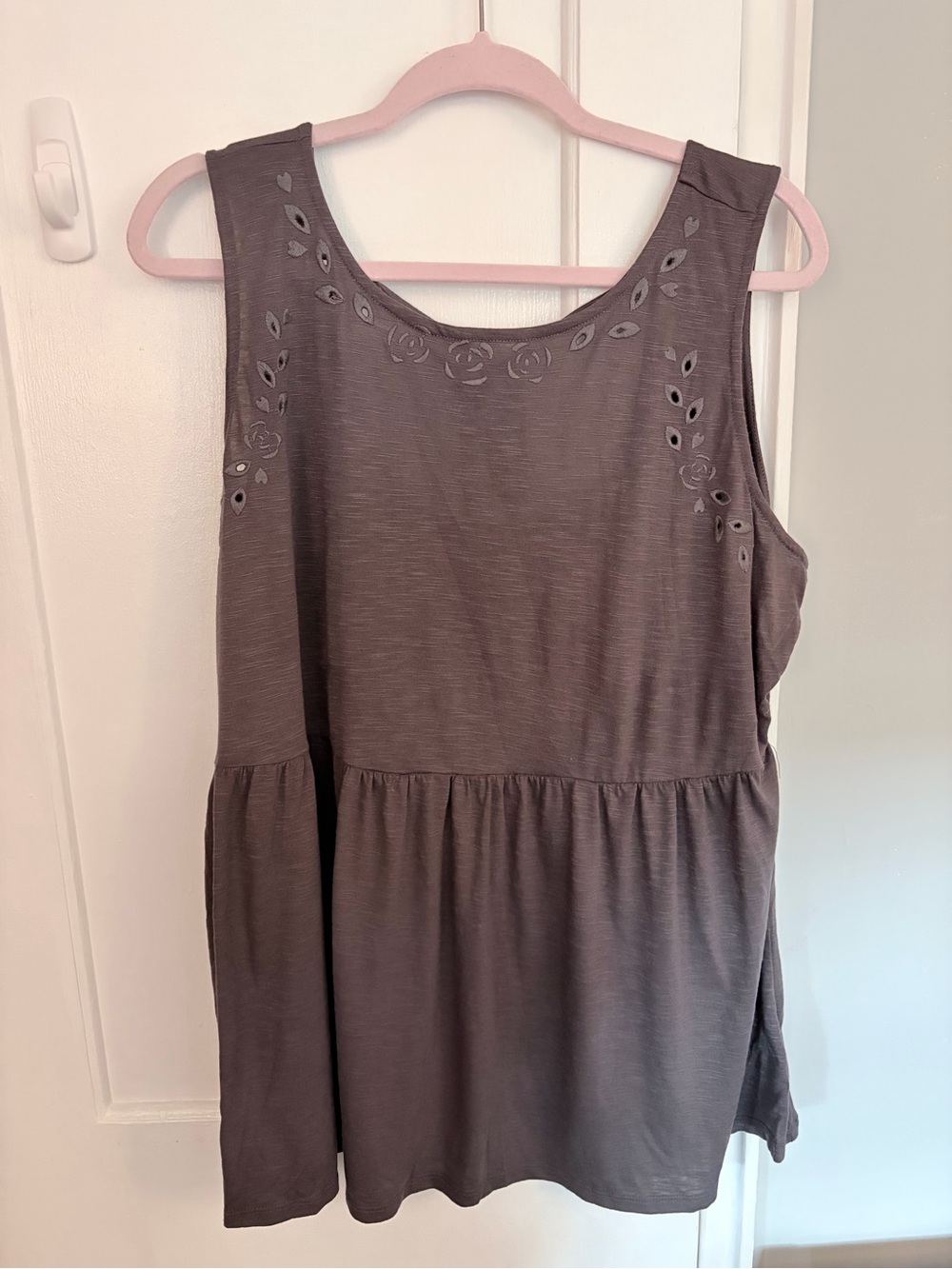 Torrid Gray Sleeveless Tank with Eyelet Embroidery